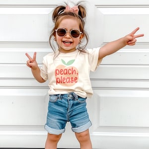 Peach Please Toddler Girl Shirt, Summer Peach Kids T-Shirt, Funny Gift for Toddler Girl
