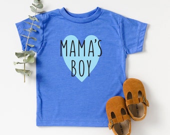 Toddler Mother's Day Shirt, Mama's Boy Blue Heart Graphic Tee, Kids Valentine T-Shirt, Mom Son Gift
