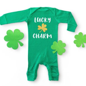 Lucky Charm Baby St Patricks Day Outfit, Shamrock Baby Romper for Boy or Girl