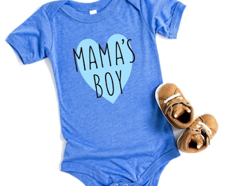 Baby Mother's Day Outfit, Mama's Boy Blue Heart Infant Bodysuit, Gift for Mom from Son