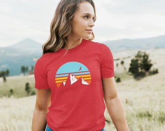 Camisa Rocky Mountain Sunset para hombre o mujer, camisa de verano para amantes de la naturaleza