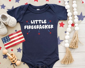 Little Firecracker Infant Bodysuit, 4th of July Baby Outfit, Red White and Blue Graphic Tee for Boy or Girl