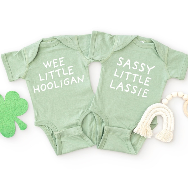 St Patrick's Day Baby Outfit for Boy or Girl Wee Little Hooligan or Sassy Little Lassie