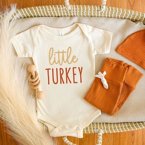 Little Turkey Thanksgiving Baby Outfit, Gender Neutral Fall Newborn Clothes, November Baby Announcement Boy or Girl