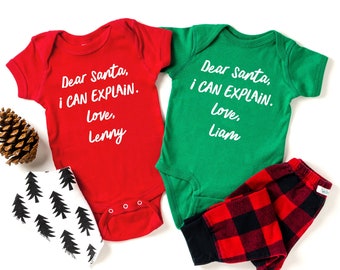 Personalized Christmas Baby Outfit for Boy or Girl Custom Name Dear Santa I Can Explain Bodysuit