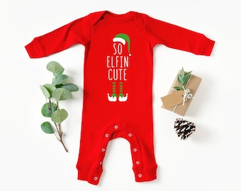 Christmas Baby Outfit, So Elfin' Cute Elf Infant Romper, Holiday Newborn Gift for Boy or Girl