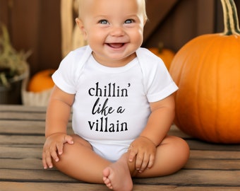 Baby Halloween Outfit, Chillin' Like a Villain Infant Bodysuit, Halloween Gift for Boy or Girl
