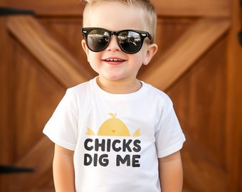 Camiseta gráfica Chicks Dig Me para niño pequeño para regalo de primavera o Pascua para niño