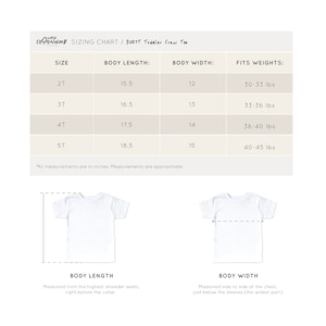 Sizing chart for unisex toddler crew neck tee 3001T Bella Canvas