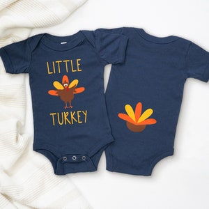 Baby Thanksgiving Outfit, Little Turkey Infant Graphic Bodysuit, Funny Baby Shower Gift for Girl or Boy