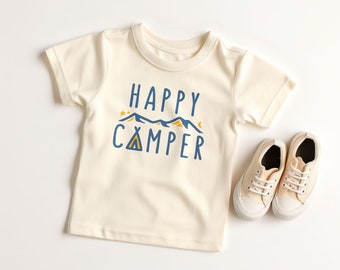 幼児用サマーシャツ、ハッピーキャンパーグラフィックTシャツ、男の子にも女の子にも喜ばれるキャンプギフト