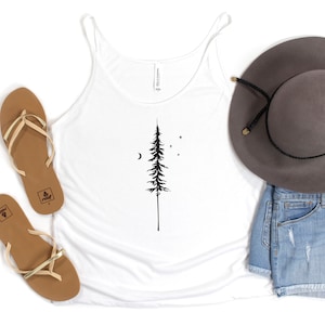 Pine Tree Tank Top, Boho Summer Tank for Women, Minimalistic Nature Tank