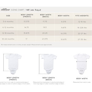 Sizing chart for unisex infant bodysuit 100b Bella Canvas