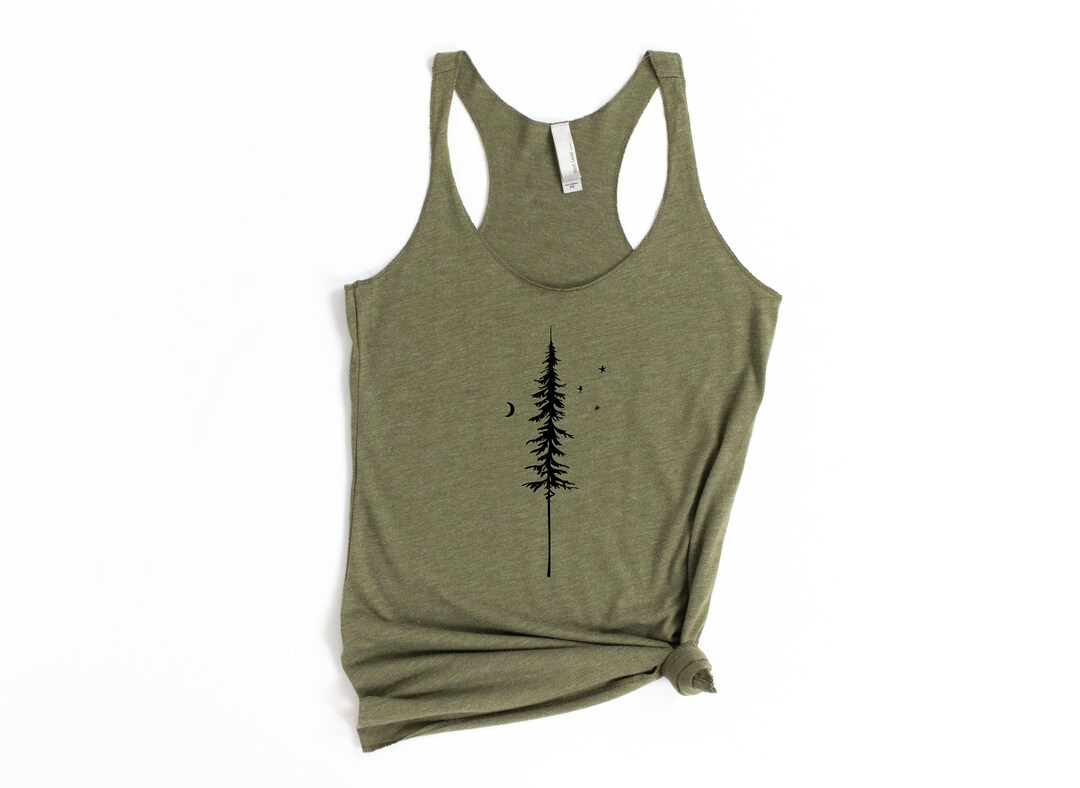 Sun Moon Star Tree Vintage Graphic Tank Top For Women - Sleeveless Summer Vacation Tee, Dark Grey, Size Small
