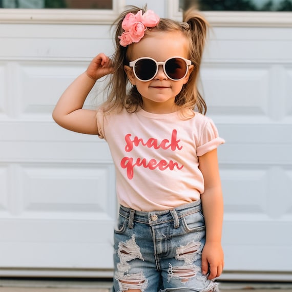Toddler Girl Shirt, Snack Queen Pink Graphic Tee, Funny Gift for Little Girl