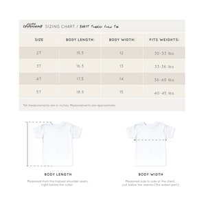 Sizing chart for short sleeve unisex toddler crew neck tee 3001T Bella Canvas