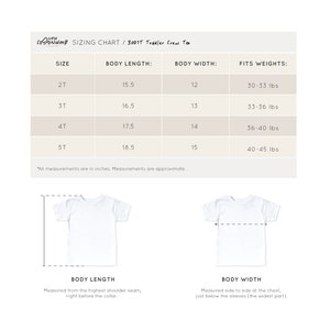 Sizing chart for unisex short sleeve toddler crew neck tee 3001T Bella Canvas