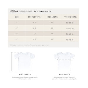 Sizing chart for unisex toddler crew neck tee 3001T Bella Canvas