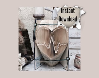 Heartbeat, inside a heart, book folding pattern, Digital download, 300 pages