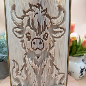 Biglietto di auguri per compleanno, anniversario, mucca, Highland scozzese, 612 pagine, da tagliare e piegare, modello di piegatura del libro