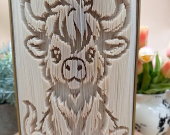 Schottisches Hochlandland, Baby Kuh, Geburtstagskarte, Jubiläumskarte, 612 seite, cut and fold, Buchfaltmuster