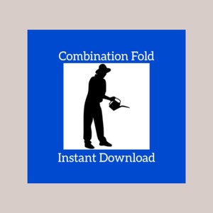 May include: A blue square with white text that says "Combination Fold" and "Instant Download". Inside the square is a white square with a black silhouette of a person watering a plant.