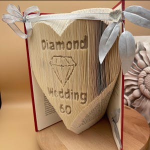 Bodas de diamante, tarjeta de aniversario, 60 años, arte en libro plegado, descarga digital, patrón de 500 páginas, combinación de corte y plegado