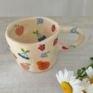 fruit handmade ceramic mug-handmade ceramic mug,fruit mug,handmade mug,cute handmade mug,cute pottery mug,summer mug,cute mug gift
