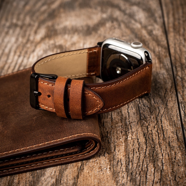 Leather Apple Watch Band, Fathers day gift, Gift for dad, 38mm 40mm 42mm 44mm, handmade watch strap, iWatch band, Free Message Engraving image 6