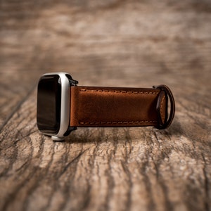 Leather Apple Watch Band, Fathers day gift, Gift for dad, 38mm 40mm 42mm 44mm, handmade watch strap, iWatch band, Free Message Engraving image 5