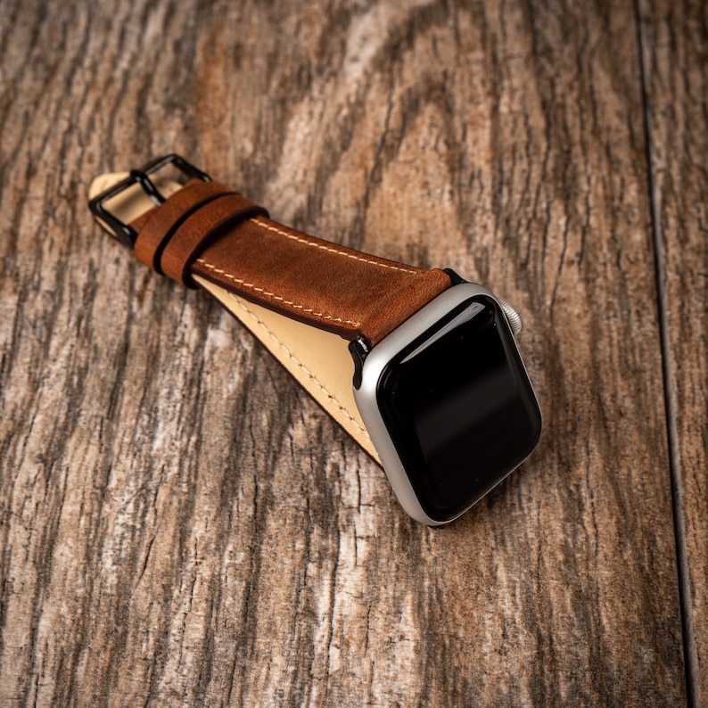 Leather Apple Watch Band, Fathers day gift, Gift for dad, 38mm 40mm 42mm 44mm, handmade watch strap, iWatch band, Free Message Engraving image 4