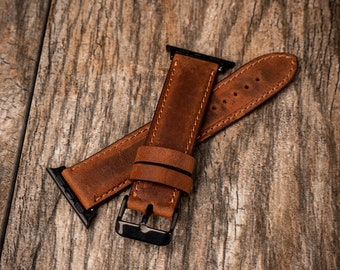 Genuine Brown Leather Apple Watch band , Gift for him, Apple watch band , Leather watch band,  42mm, 38mm, 40mm, 44mm, Gift for Dad