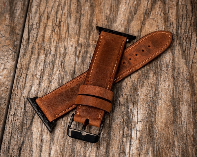 Genuine Brown Leather Apple Watch band , Gift for him, Apple watch band , Leather watch band,  42mm, 38mm, 40mm, 44mm, Gift for Dad