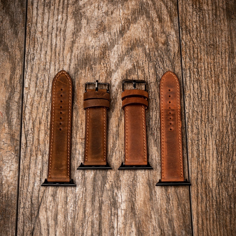 Leather Apple Watch Band, Fathers day gift, Gift for dad, 38mm 40mm 42mm 44mm, handmade watch strap, iWatch band, Free Message Engraving image 3