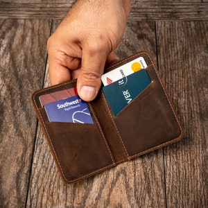 Minimalist Leather Wallet, Gift for Christmas, Leather Bifold Wallet, Distressed Leather Slim Bifold Wallet, Groomsmen Wallet, Brown Color