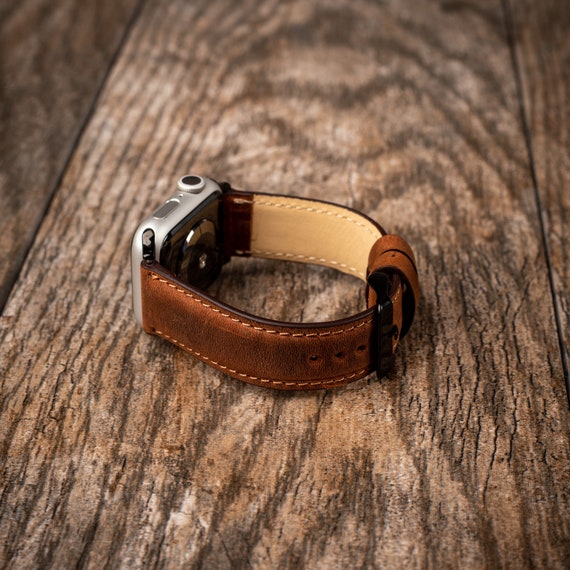Leather Apple Watch Band, Fathers day gift, Gift for dad, 38mm 40mm 42mm 44mm, handmade watch strap, iWatch band, Free Message Engraving