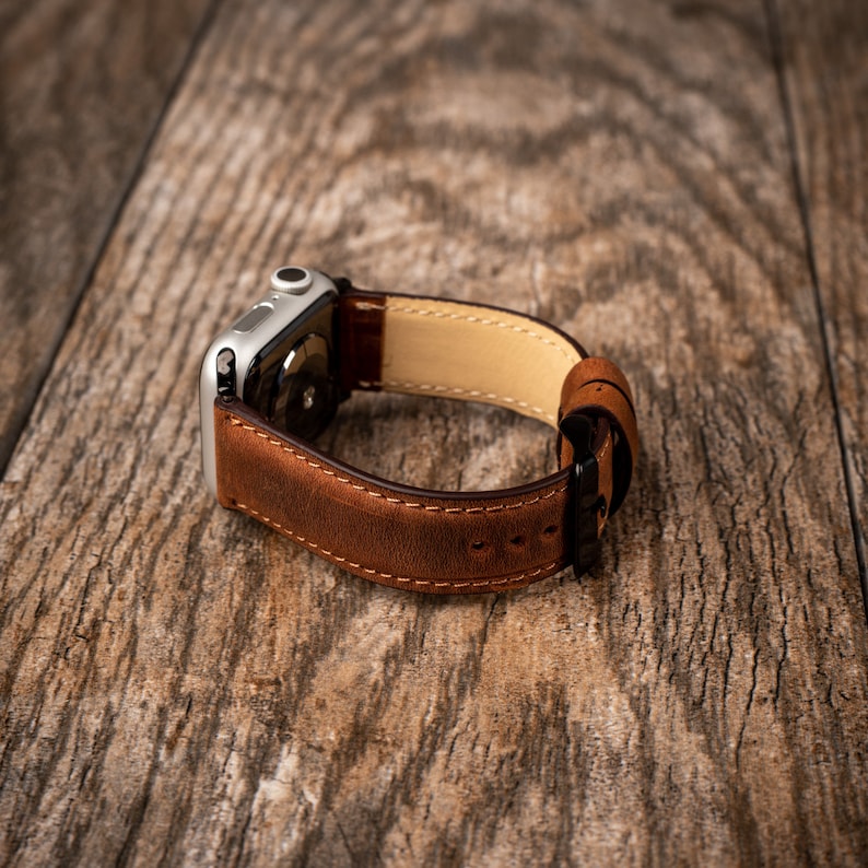 Leather Apple Watch Band, Fathers day gift, Gift for dad, 38mm 40mm 42mm 44mm, handmade watch strap, iWatch band, Free Message Engraving image 1