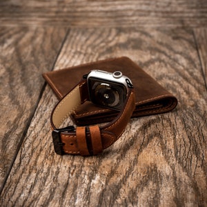Leather Apple Watch Band, Fathers day gift, Gift for dad, 38mm 40mm 42mm 44mm, handmade watch strap, iWatch band, Free Message Engraving image 9