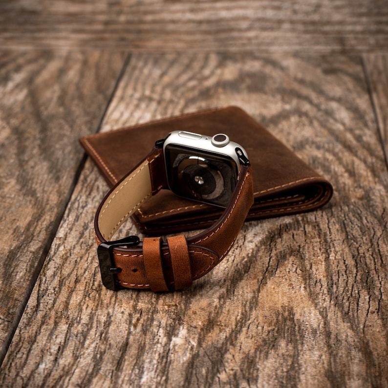 Leather Apple Watch Band, Fathers day gift, Gift for dad, 38mm 40mm 42mm 44mm, handmade watch strap, iWatch band, Free Message Engraving image 9