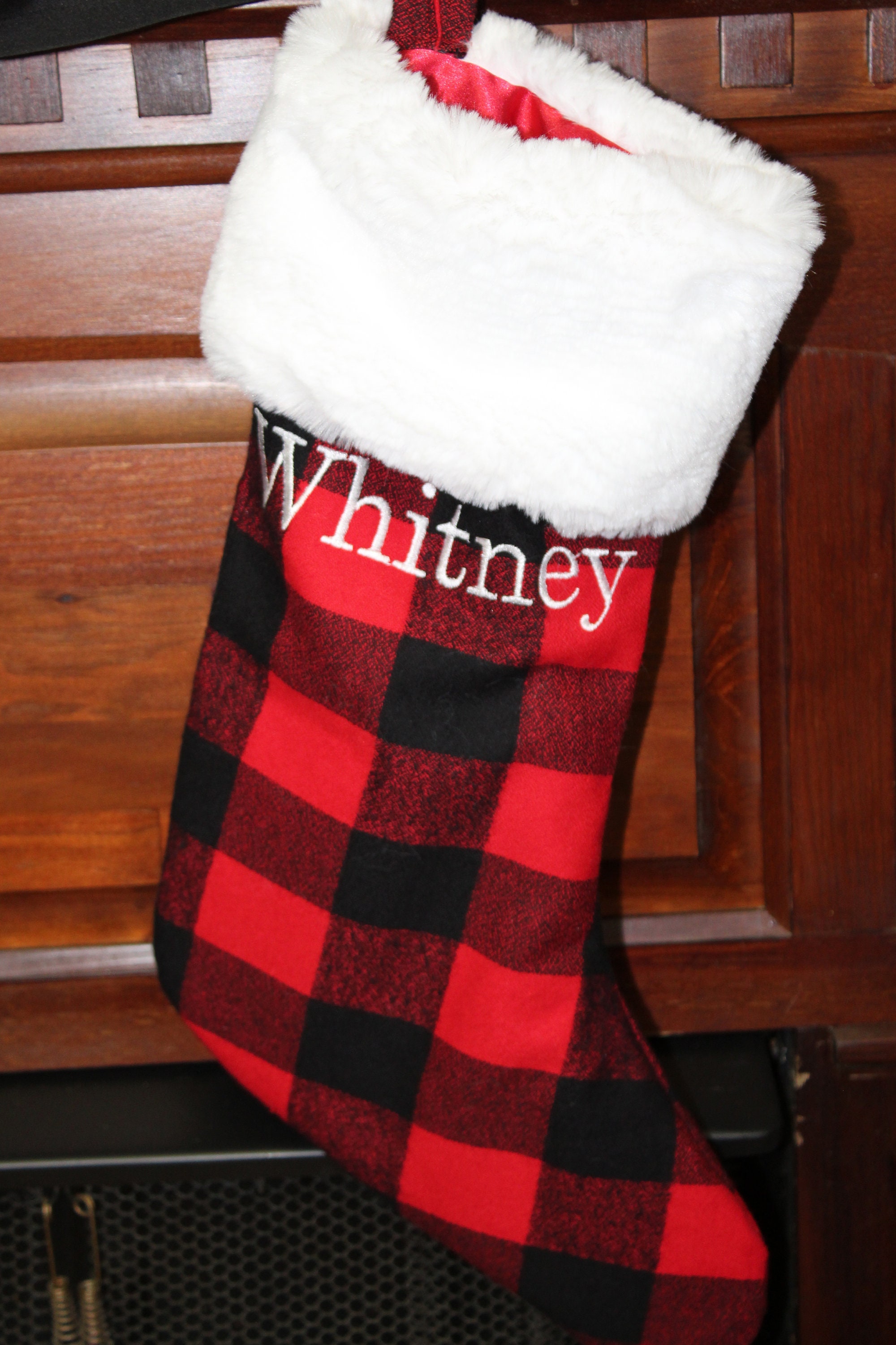 Plaid Christmas Stocking with Fur Trim Etsy Plaid Christmas Stocking