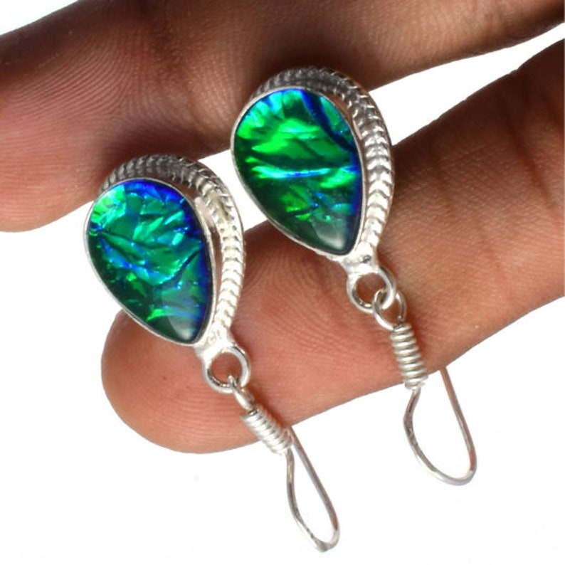 Australian Triplet Opal Gemstone 925 Silver Jewelry Earrings/ Green Triplet Opal Handmade Earring/ Gift For Love/Mom Gift for Her SY43 image 3