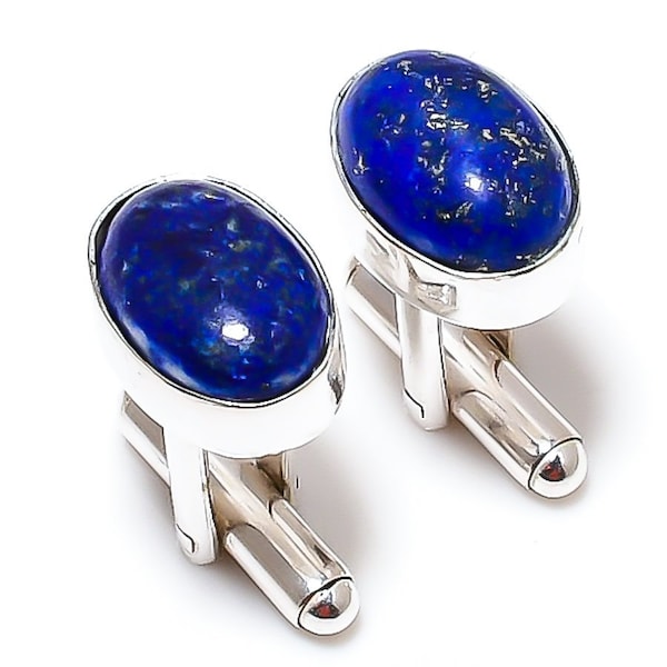 Lapis Lazuli Gemstone 925 Silver Cuff link Blue Lapis Lazuli Oval Shape Men's Party Wear Cufflinks Gift For Love/Father Gift For Her CF21229