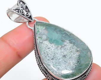 925 Silver Jewelry, Moss Agate Gemstone Pendant, Moss Agate Handmade Jewelry, Pendant For Gift Jewelry For Her, Gift for Love/Mother HP3087