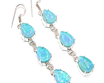 Teardrop Shape Australian Triplet Opal Gemstone 925 Silver Jewelry Earring, Triplet Opal Handmade Earring Birthday Gift For Love HP4998
