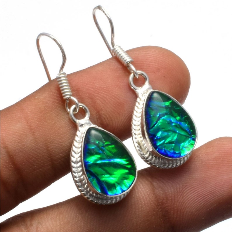 Australian Triplet Opal Gemstone 925 Silver Jewelry Earrings/ Green Triplet Opal Handmade Earring/ Gift For Love/Mom Gift for Her SY43 image 5