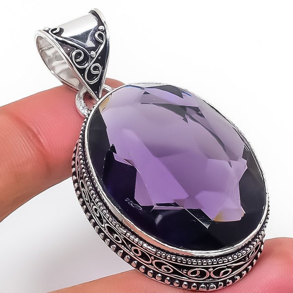 African Amethyst Gemstone Handmade Pendant, 925 Silver Pendant, Purple Amethyst Jewelry Pendant Necklace, Gift For Mom, Gift For Her HP1250