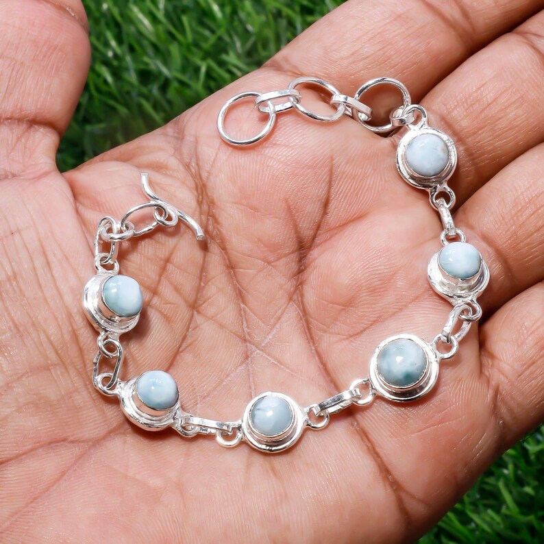 Dominican Republic Larimar Gemstone 925 Silver Jewelry Bracelet 78