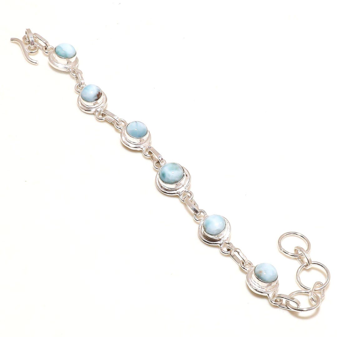 Dominican Republic Larimar Gemstone 925 Silver Jewelry Bracelet 78