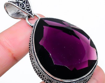 African Amethyst Gemstone 925 Silver Vintage Pendant, Purple Amethyst Handmade Pendant, Gift For Mom, Gift For Her, Best-Selling Item HY2902