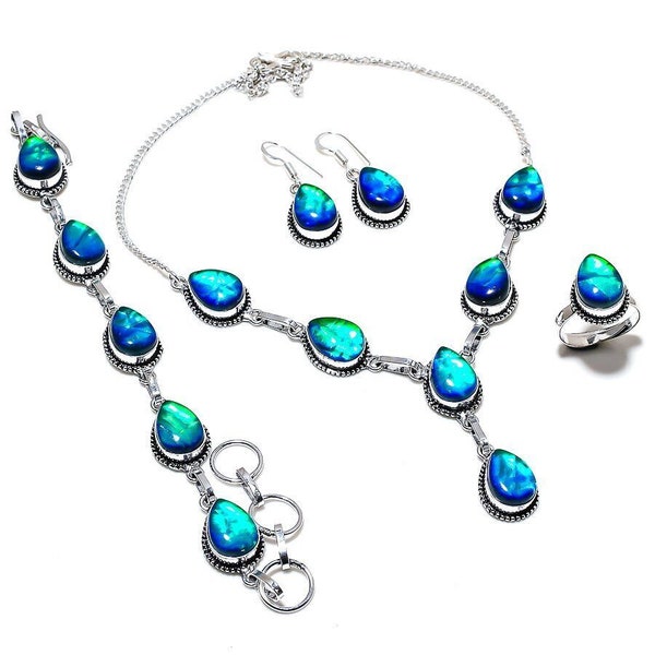 Australian Triplet Opal 925 Silver Necklace, Bracelet, Ring, Earring Set, Triplet Opal Jewelry Set, Gift For Mother, Best Jewelry Gift S3043